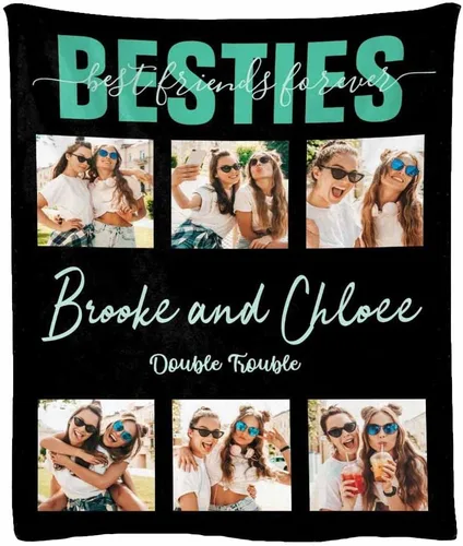 Miniatura 21 de Manta de franela suave personalizada para BFF con 6 fotos, tamaño de manta de 30 x 40 pulgadas
