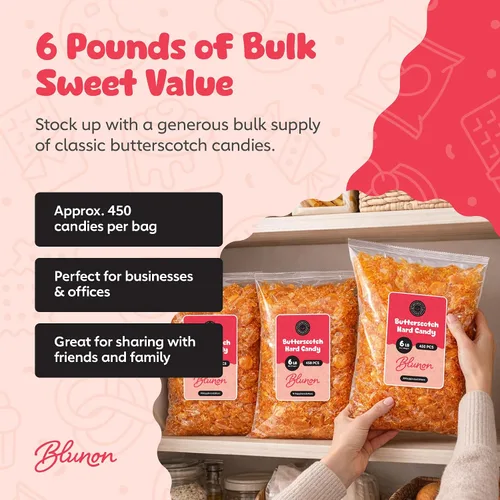 Miniatura 7 de Caramelo duro Butterscotch – 6 libras a granel – Caramelos amarillos escoceses envueltos individualmente – 450 piezas