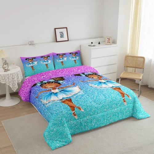 Miniatura 121 de Erosebridal Juego de ropa de cama de princesa de ballet, tamaño Queen, juego de edredón de 3 piezas para niñas bailarinas de ballet, lindo juego