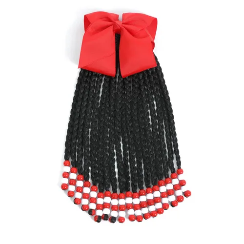 Miniatura 10 de Kid's Summer Paquete de 2 extensiones de cola de caballo para niños con cuentas, trenzas de caja, extensiones de cabello sintético para bebés, Rosa