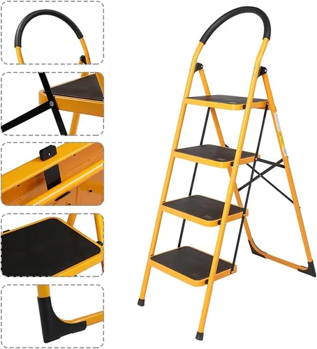 Miniatura 7 de Escalera plegable de 3/4, taburete de escalera con práctico mango antideslizante, resistente y pedal ancho, taburete portátil de acero de 330