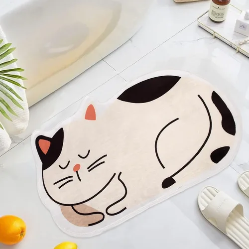 Miniatura 4 de Divertida alfombra de baño para gatos, bonita alfombra de baño de dibujos animados, de microfibra suave, absorbente de agua, antideslizante, tapete