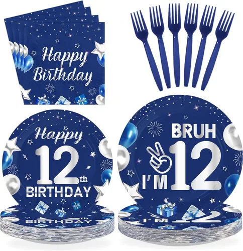 Miniatura 22 de 96 piezas de suministros para fiesta de cumpleaños de 10 años, platos y servilletas desechables de baloncesto y deportes, juego de vajilla