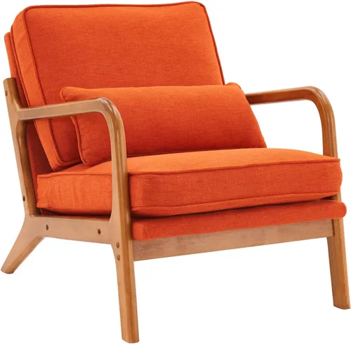Miniatura 9 de Lestar Sillón individual, sillas de sofá de acento moderno, asiento tapizado de lino con cojín de respaldo y almohada para sala de estar (beige)