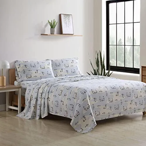 Eddie Bauer - Sábanas de franela tamaño Queen, algodón resistente a las bolitas y arrugas, juego de sábanas con fundas de almohada y sábana ajustada