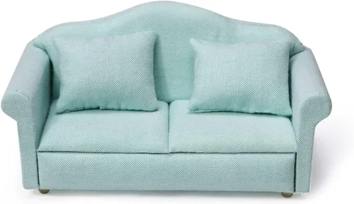 Miniatura 7 de Sofá de casa de muñecas, muebles en miniatura, sofá con almohadas para sala de estar, decoración de escritorio, sofá de tela, mini accesorios