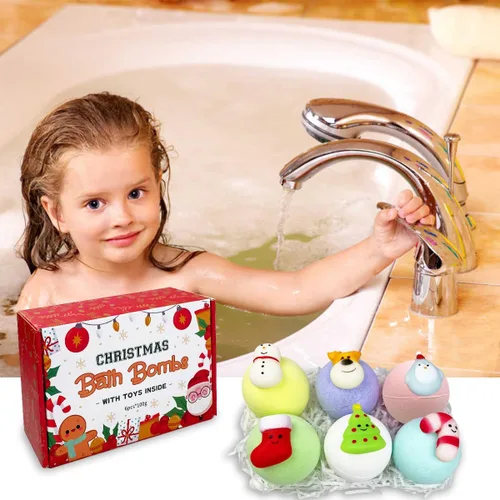 Miniatura 6 de Paquete de 6 bombas de baño de burbujas de Navidad con juguetes esponjosos de Navidad en el interior para niños, niñas, niños y mujeres, regalos