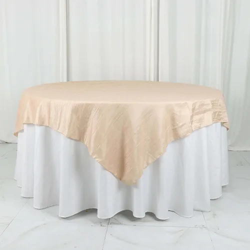 Miniatura 6 de Efavormart - Mantel cuadrado de tafetán arrugado de acordeón beige de 72 x 72 pulgadas