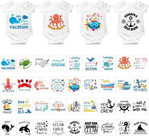 Miniatura 8 de Teling 36 calcomanías para planchar para baby shower, juegos de calcomanías de transferencia para planchar, parches de calcomanías de transferencia