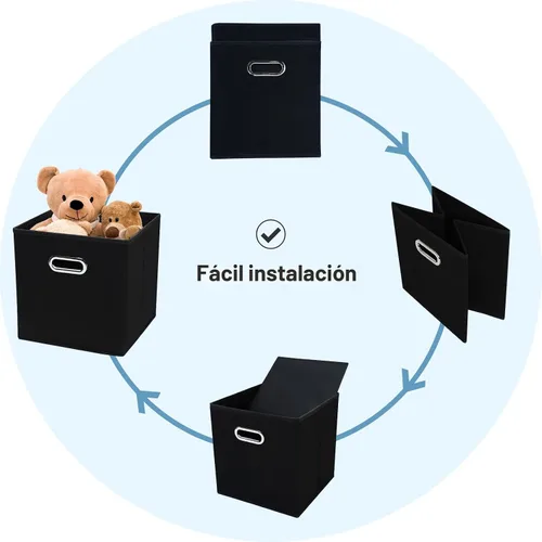 Miniatura 5 de Contenedores de almacenamiento de tela negra, 13 x 13 x 13 pulgadas, cajas de almacenamiento plegables con doble asa, caja organizadora de tela