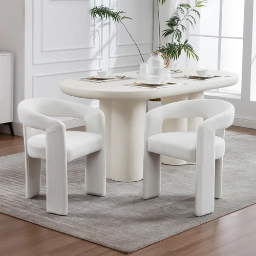 Miniatura 7 de Modern Boucle - Juego de 2 sillas de comedor tapizadas con diseño de barril con brazo, cómodas sillas laterales para cocina, comedor, recepción