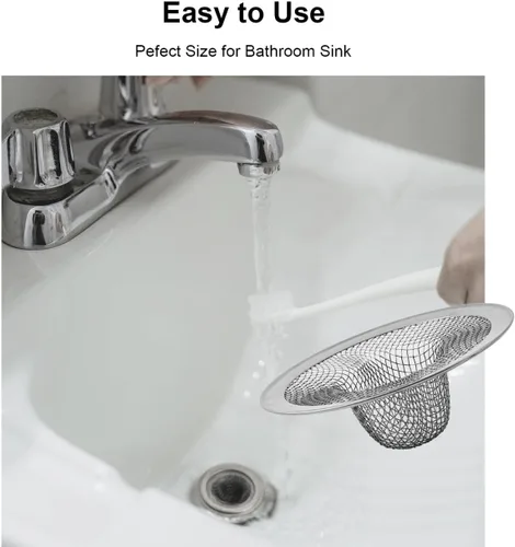 Miniatura 5 de Paquete de 6 coladores de drenaje de malla para lavabo de baño, 2.12 pulgadas, parte superior / 1 pulgada de acero inoxidable pequeño para fregadero