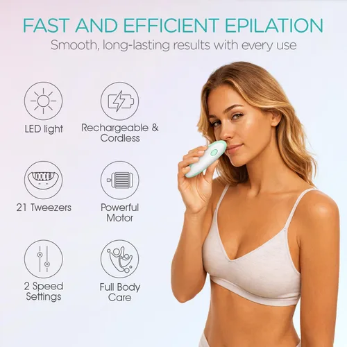 Miniatura 2 de Depiladoras para mujeres con 21 pinzas y luz LED, 2 velocidades de depilación facial inalámbrica para mujeres, depiladoras eléctricas recargables