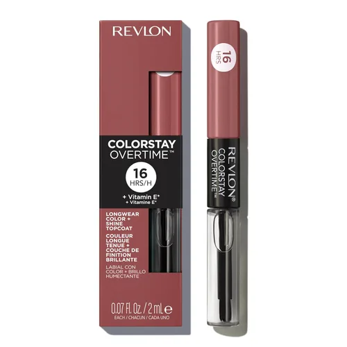 Miniatura 19 de Revlon - Lápiz labial líquido Overtime con brillo de labios transparente, maquillaje facial ColorStay, doble extremo con vitamina E en ciruela/baya