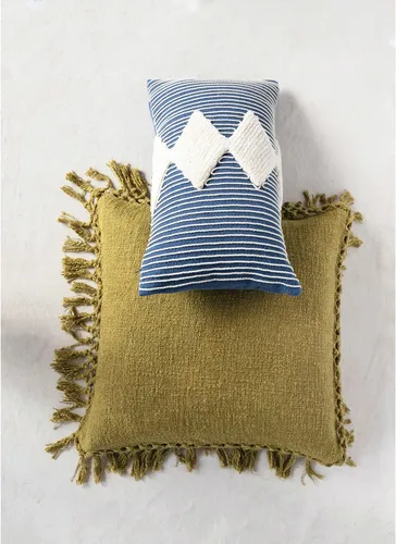 Miniatura 2 de Creative Co-Op Cotton Slub Crochet and Fringe Pillow, 20 pulgadas de largo x 20 pulgadas de ancho x 2 pulgadas de alto, verde