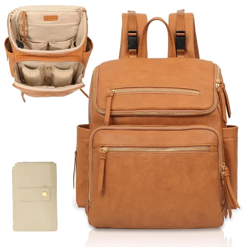 Miniatura 9 de Omanmoli - Mochila para pañales, mochila grande de viaje, trabajo y escuela para mujeres con 17 organizadores de bolsa, 4 bolsillos aislados, Marrón