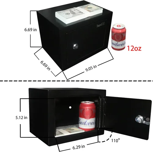 Miniatura 3 de Yuanshikj Caja de seguridad con cerradura de llave, caja de seguridad de acero, 0.23 pies cúbicos, 9.1 pulgadas de ancho x 6.7 pulgadas de Negro