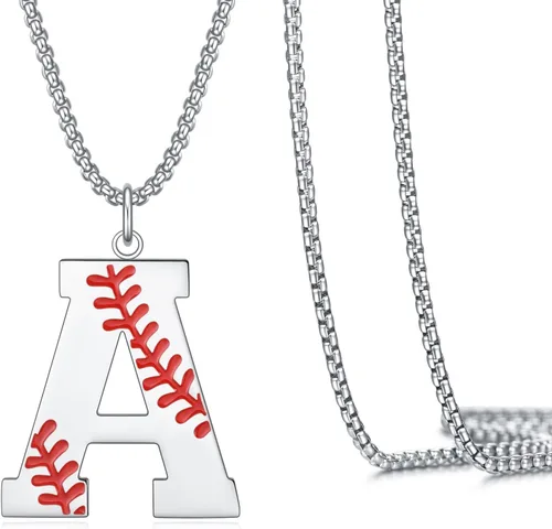 VEEHOO Collar de béisbol para hombres y niños, letra inicial de la A a la Z, joyería de béisbol con colgante de joyería de béisbol para niños,
