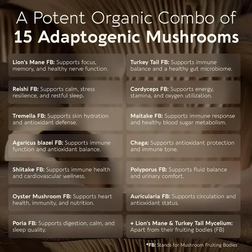 Miniatura 2 de Power 15 - Extracto de suplemento en polvo de mezcla de hongos 3.53 oz Shiitake, melena de león, chaga, reishi, cordyceps, complejo de espectro
