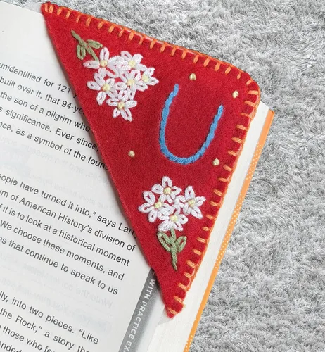 Miniatura 39 de Marcapáginas de esquina bordadas a mano personalizadas, Marcadores para mujeres, Marcador personalizado para los amantes de los libros, lindo Verde