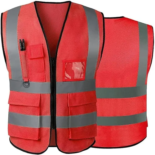 Miniatura 12 de Chaleco de seguridad reflectante de alta visibilidad para hombres y mujeres con bolsillos y cremallera frontal cumple con los estándares ANSI/ISEA