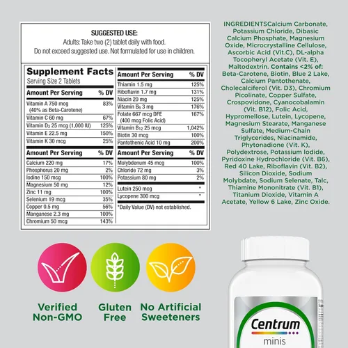 Miniatura 9 de Centrum Minis Silver multivitamínico para adultos de 50 años o más, suplemento multimineral, vitamina D3, vitaminas B, sin gluten, ingredientes sin