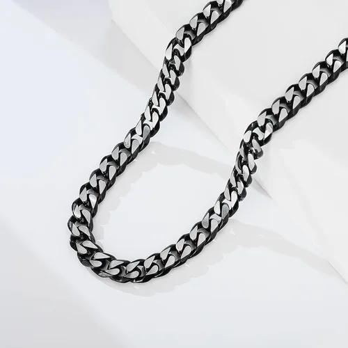 Miniatura 56 de YAMI Cadena de eslabones cubanos para hombre, azul/negro/oro de 14 quilates, acero inoxidable de 0.394-0.472 in de grosor, collar de cadena
