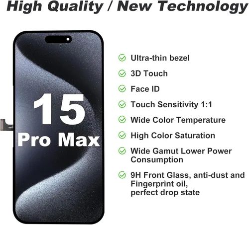 Miniatura 6 de DIGI4U Pantalla LCD para iPhone 15 Pro Max, 6.7 pulgadas [3D táctil] [muesca pequeña] para iPhone 15 Pro Max pantalla digitalizador Asamblea