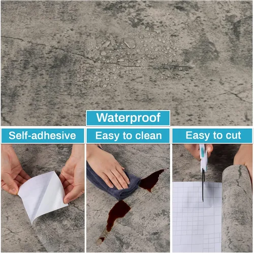 Miniatura 9 de Papel tapiz de hormigón texturizado de 17.7 x 100 pulgadas, para despegar y pegar, grueso, gris mate, papel adhesivo industrial para encimeras