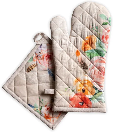 Maison d' Hermine - Guante de horno de 7.5 x 13 pulgadas, agarradera de 8 x 8 pulgadas, 100 % algodón, resistentes al calor, regalos, banquetes, 065