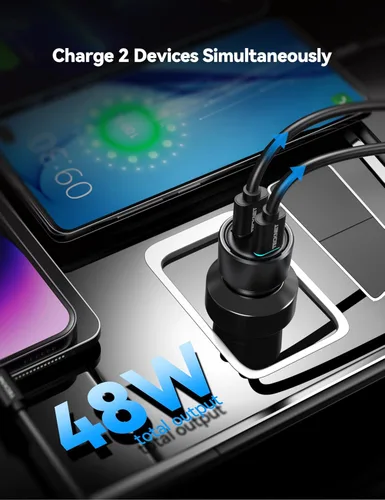 Miniatura 2 de TECKNET Cargador de coche USB [2 paquetes], 48 W 2 puertos encendedor de cigarrillos de carga rápida, PD&QC3.0 USBC adaptador de cargador de coche