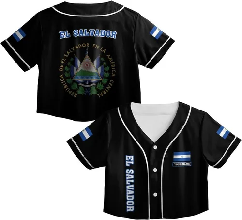 Miniatura 14 de Custom El Salvador Crop Top Baseball Jersey Camisa Salvadoreña Salvadoreña Camisa para Mujer Camisas De El Salvador para Mujer Blc9
