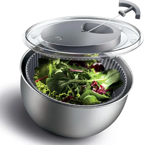 Miniatura 10 de COOK WITH COLOR Lavadora de lechugas y secadora de verduras para una fácil preparación de ensaladas, base antideslizante con mango de tracción, Rosa