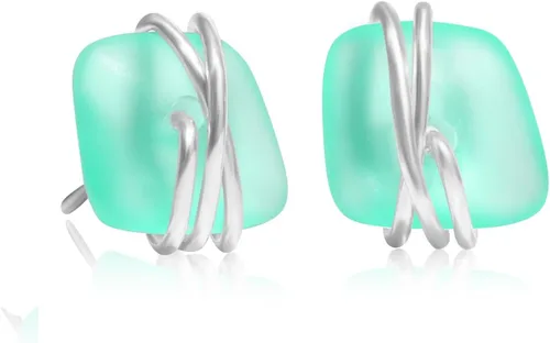 Miniatura 9 de Aretes de cristal de mar de plata de ley S925, hipoalergénicos, hechos a mano, aretes de tuerca hechos a mano de cristal de playa, joyería