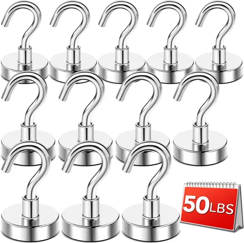 Miniatura 13 de DIYMAG - Ganchos magnéticos negros, imán resistente de 50 LB, 6 paquetes de imanes fuertes de neodimio de tierras raras con gancho para colgar