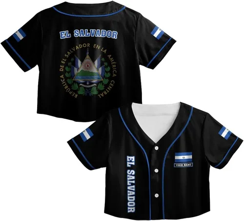 Miniatura 6 de Custom El Salvador Crop Top Baseball Jersey Camisa Salvadoreña Salvadoreña Camisa para Mujer Camisas De El Salvador para Mujer Blc9
