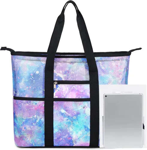 Miniatura 5 de CAMTOP Bolsas de playa para mujer, bolsa de playa de malla con cremallera, bolsas de conchas para niños, grandes para piscina, natación, vacaciones