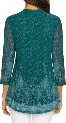 Miniatura 2 de Timeson Blusas de manga 34 para mujer, estilo casual, cuello en V, camisas de vestir de doble capa, túnicas de malla