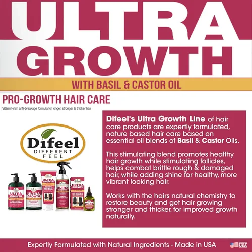 Miniatura 5 de Difeel Ultra Growth - Aceite de albahaca y ricino para el cabello, tratamiento acondicionador sin enjuague, 8 onzas, botella grande