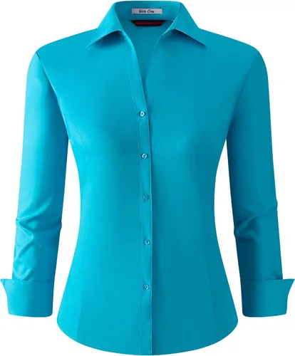 Miniatura 15 de Esabel.C Camisas de manga larga con botones para mujer, ajuste regular, blusa de trabajo elástica