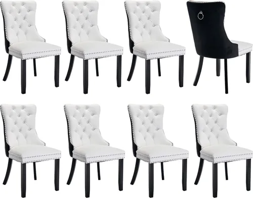 Miniatura 106 de Juego de 2 sillas de comedor modernas, sillas de comedor tapizadas acolchadas con patas de madera maciza, silla de cocina de tela de lino beige