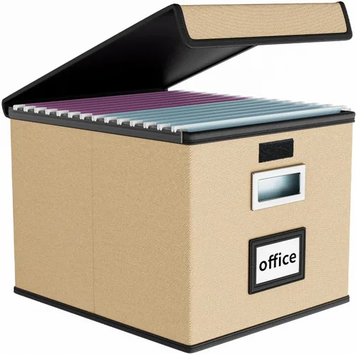 Miniatura 39 de Caja Organizadora de Archivos con Tapa, Caja Organizadora Plegable de Cuero Sintético para Carpetas Colgantes con Rieles de Plástico, Cajas (cuero)