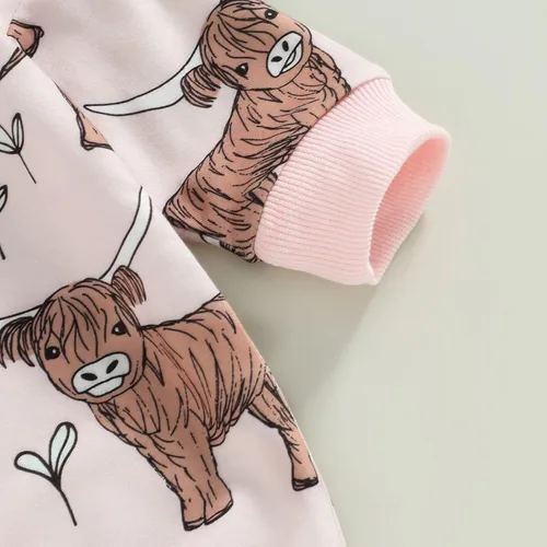 Miniatura 5 de Ropa occidental para bebé, niño, niña, sudadera con estampado de vaca de las tierras altas, mameluco de burbujas, traje de vaquero para bebé