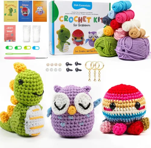 Kit de ganchillo para principiantes, kit de animales de ganchillo con tutoriales en video e hilo suave, kits de manualidades para adolescentes y