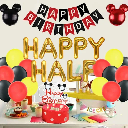 Miniatura 4 de Decoración de ratón de medio cumpleaños, globos de ratón feliz medio cumpleaños, cartel de feliz 1/2 mitad cumpleaños, 6 meses embarazada y medio