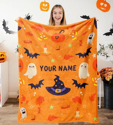 Miniatura 14 de Manta de Halloween personalizada con nombre, mantas de Halloween personalizadas para niños, Halloween personalizada para niños y niñas, bonita manta