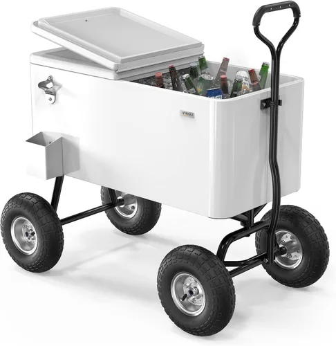 Miniatura 10 de VINGLI Caja Refrigeradora Rodante de 80 Cuartos de Galón, con Mango Largo y Ruedas de 10 Pulgadas, Portabebidas Portátil para Playa, Patio, Fiesta