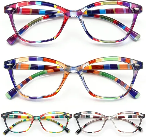 Miniatura 8 de HEEYYOK 0.50 Gafas de lectura para mujeres, 4 unidades, transparentes, diseño ojo de gato, para caras pequeñas, lentes de lectura flexibles