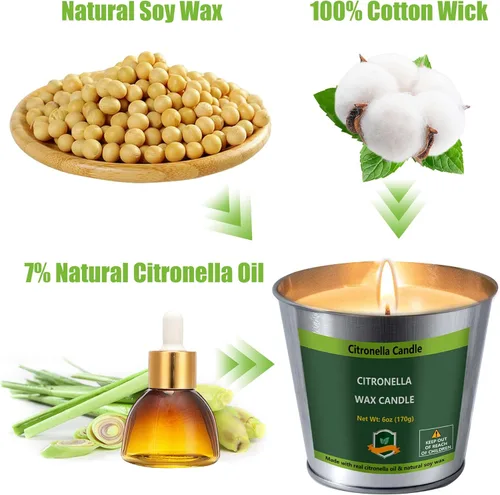 Miniatura 2 de Velas de citronela para exteriores, 6 onzas, paquete de 4 velas de 128 horas de combustión, juego de velas de citronela para exteriores, fiestas