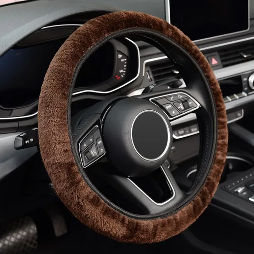 Miniatura 11 de Funda elástica Kafeek para volante, de felpa de microfibra, cálida para el invierno, universal, 15 pulgadas, antideslizante, sin olor, color negro